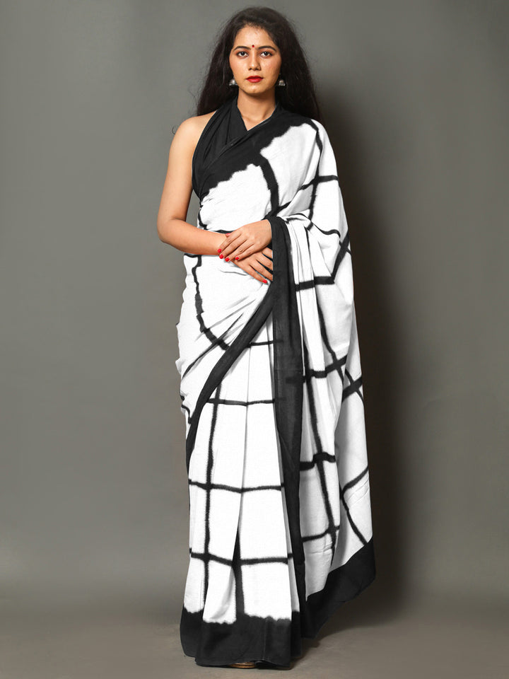 Buta Buti White Color Checked Printed Pure Cotton Saree