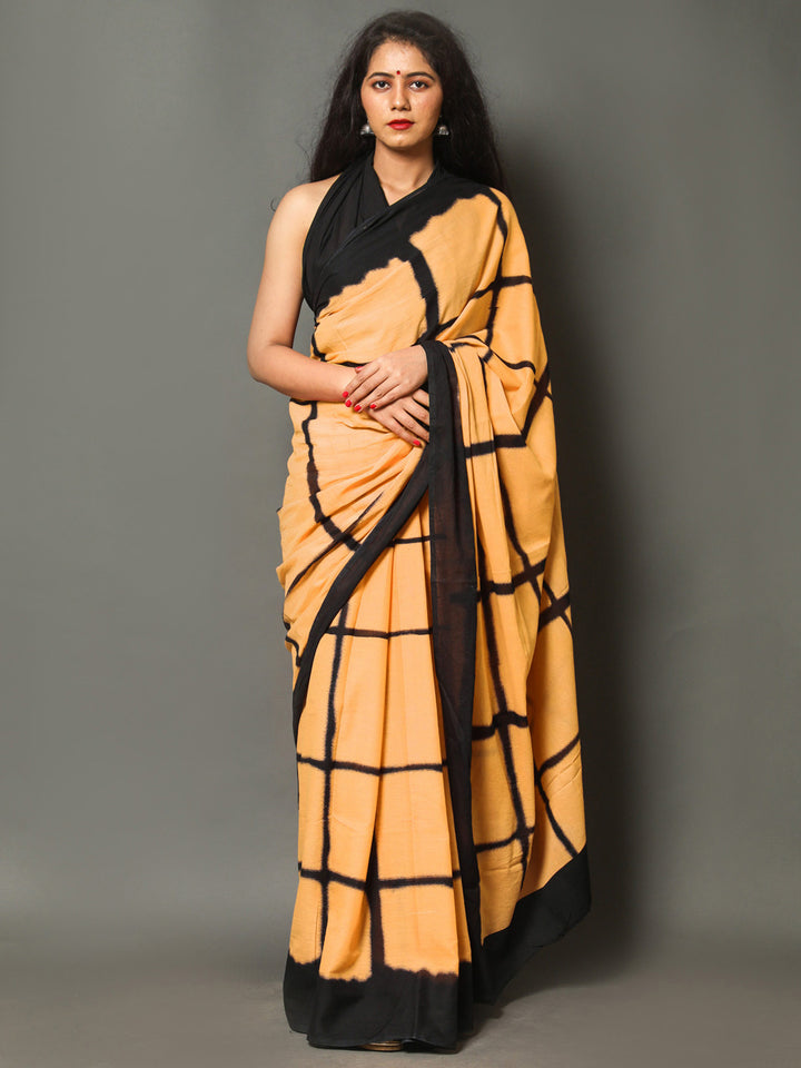 Buta Buti Mustard Color Checked Printed Pure Cotton Saree