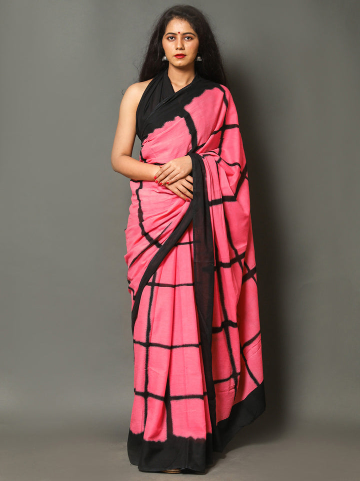 Buta Buti Lavender Color Checked Printed Pure Cotton Saree