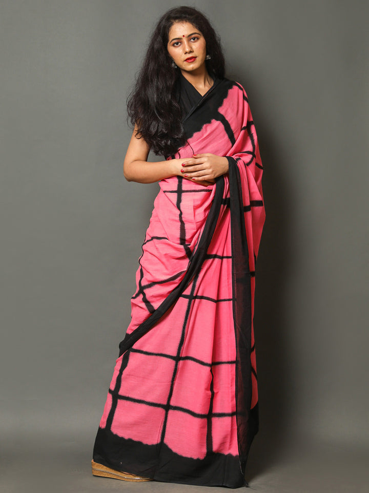 Buta Buti Lavender Color Checked Printed Pure Cotton Saree