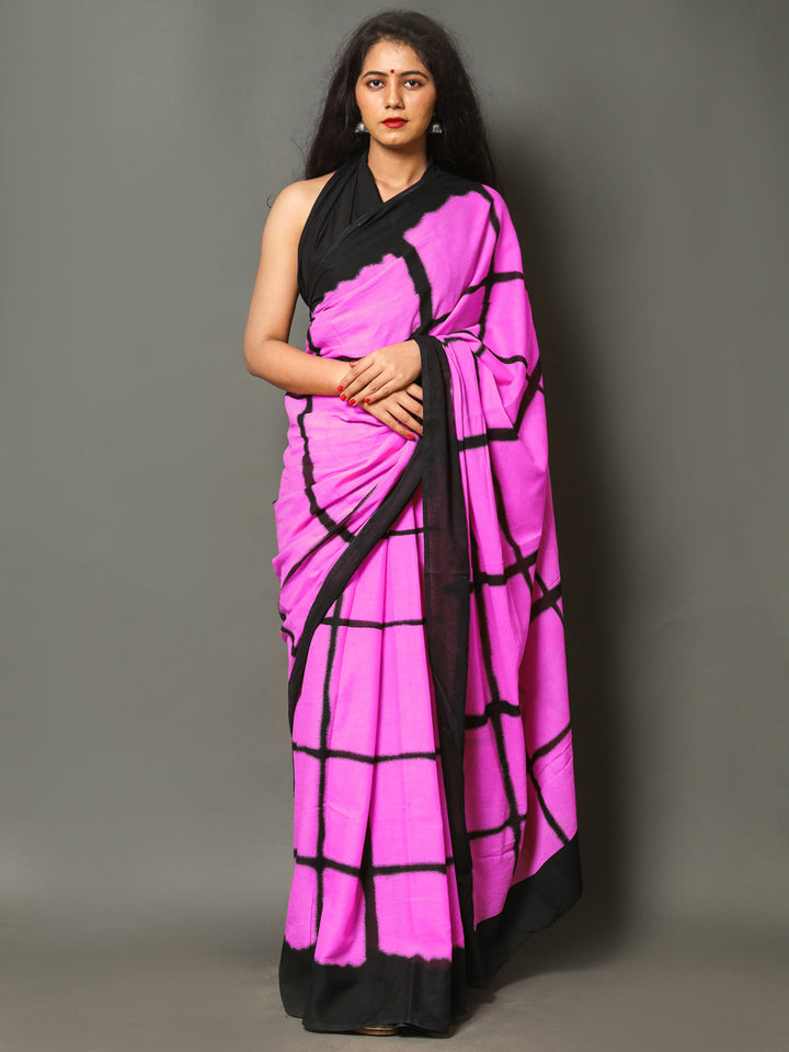 Buta Buti Pink Color Checked Printed Pure Cotton Saree