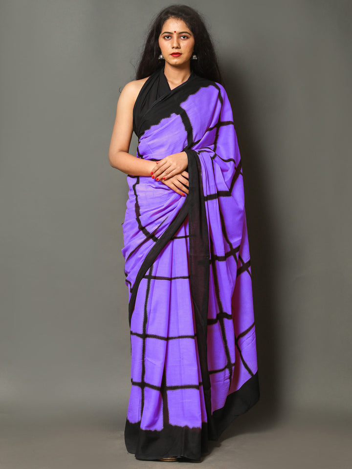 Buta Buti Purple Color Checked Printed Pure Cotton Saree