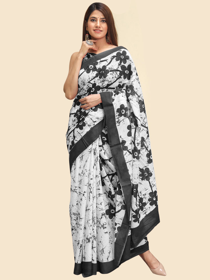 Buta Buti Black Color Floral Printed Pure Cotton Saree