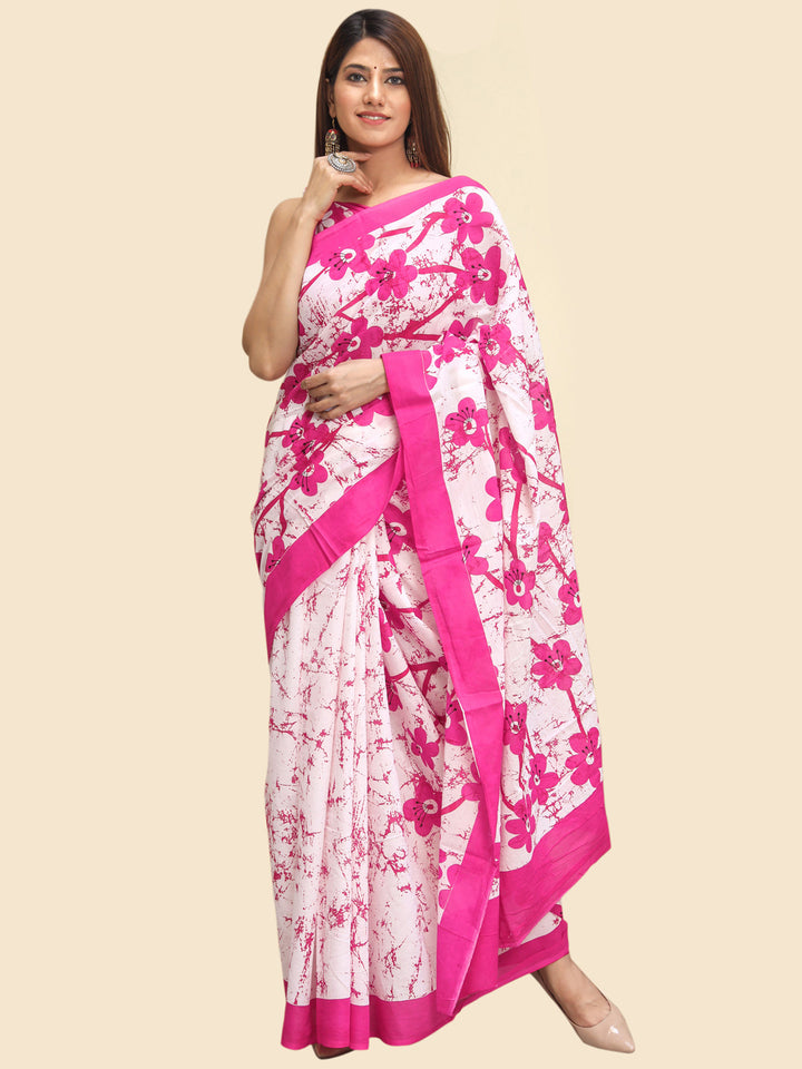 Buta Buti Pink Color Floral Printed Pure Cotton Saree