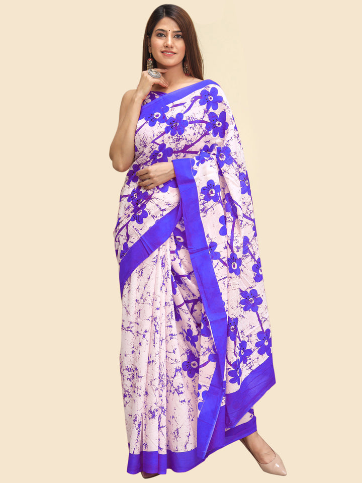 Buta Buti Blue Color Floral Printed Pure Cotton Saree