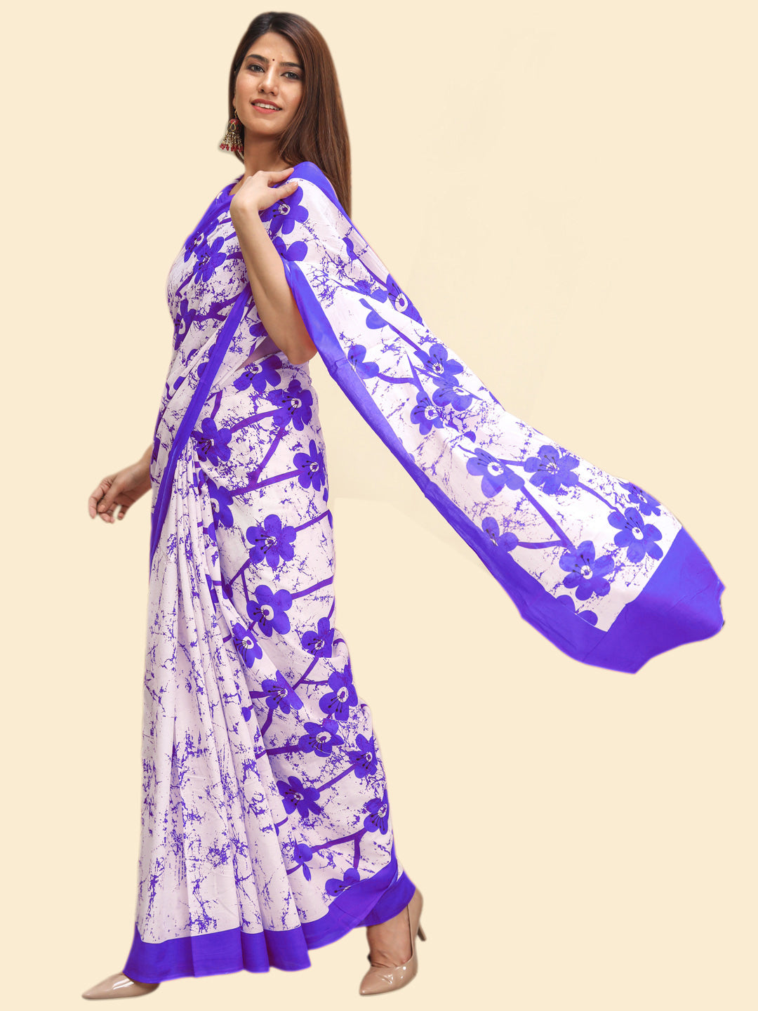 Buta Buti Blue Color Floral Printed Pure Cotton Saree