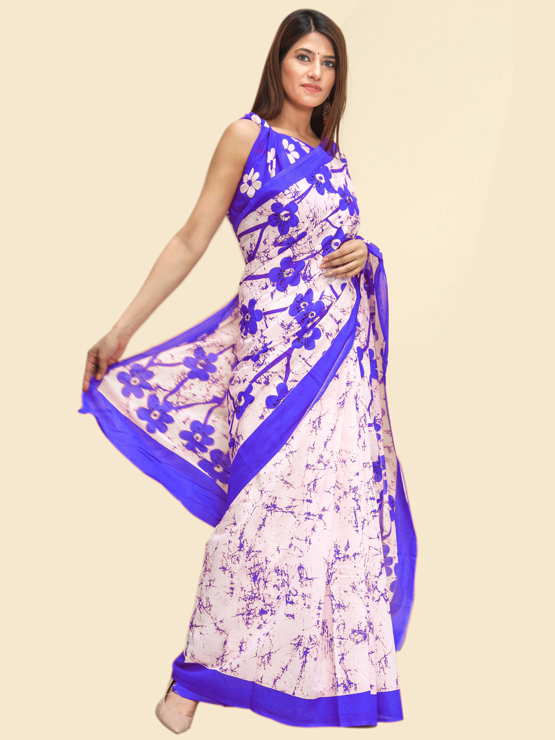 Buta Buti Blue Color Floral Printed Pure Cotton Saree