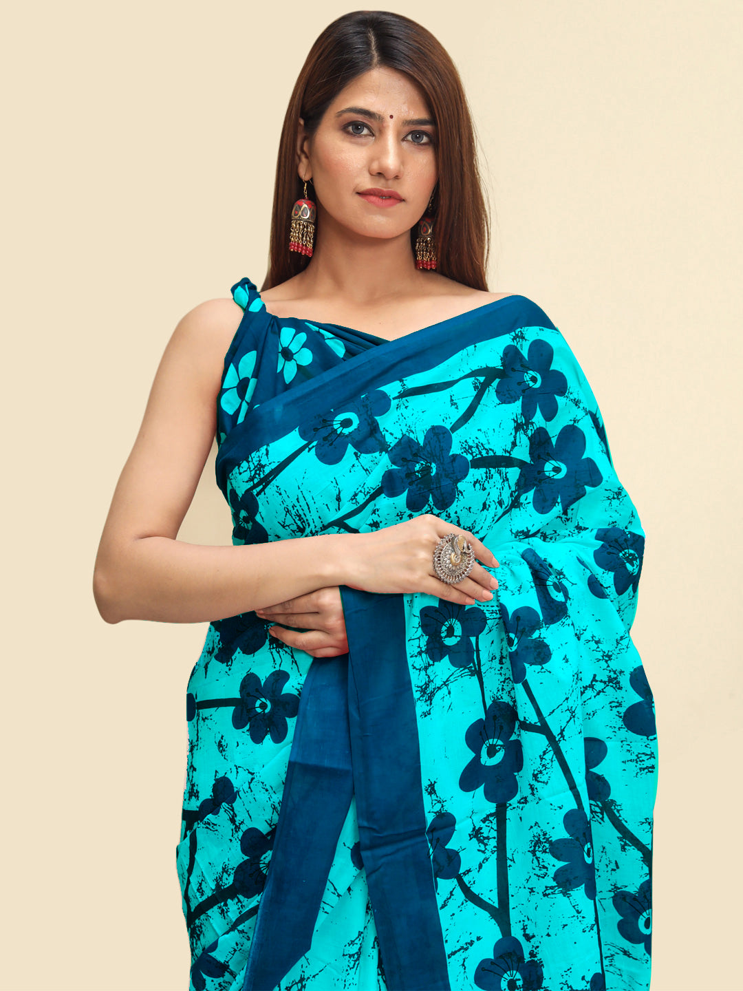 Buta Buti Blue Color Floral Printed Pure Cotton Saree