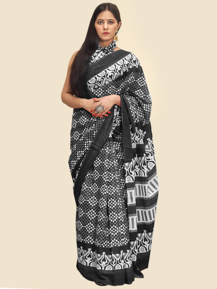 Buta Buti Black Color Abstract Printed Pure Cotton Saree