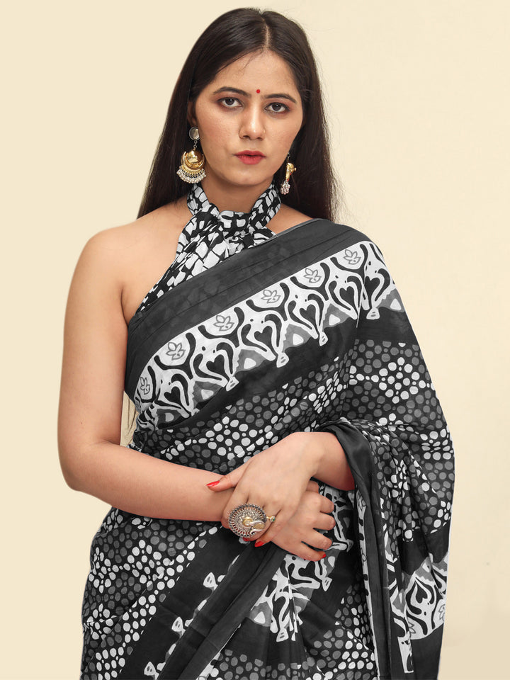 Buta Buti Black Color Abstract Printed Pure Cotton Saree