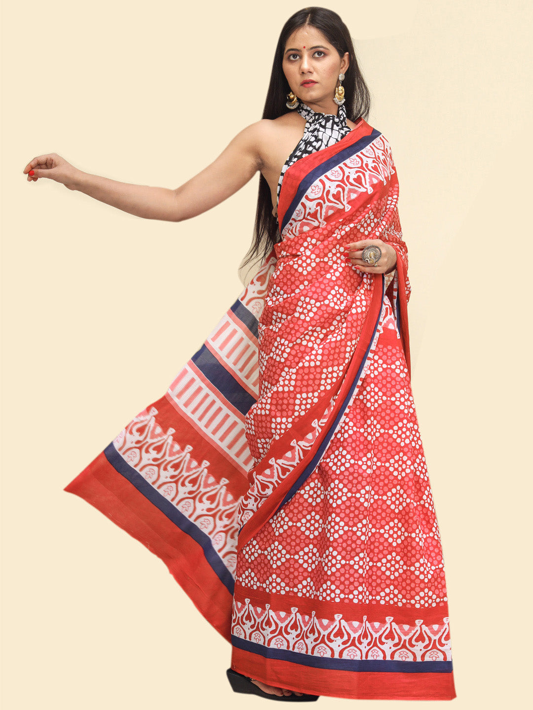 Buta Buti Orange Color Abstract Printed Pure Cotton Saree