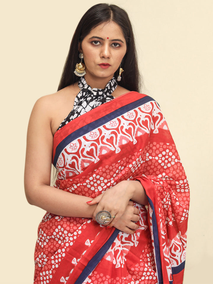 Buta Buti Orange Color Abstract Printed Pure Cotton Saree