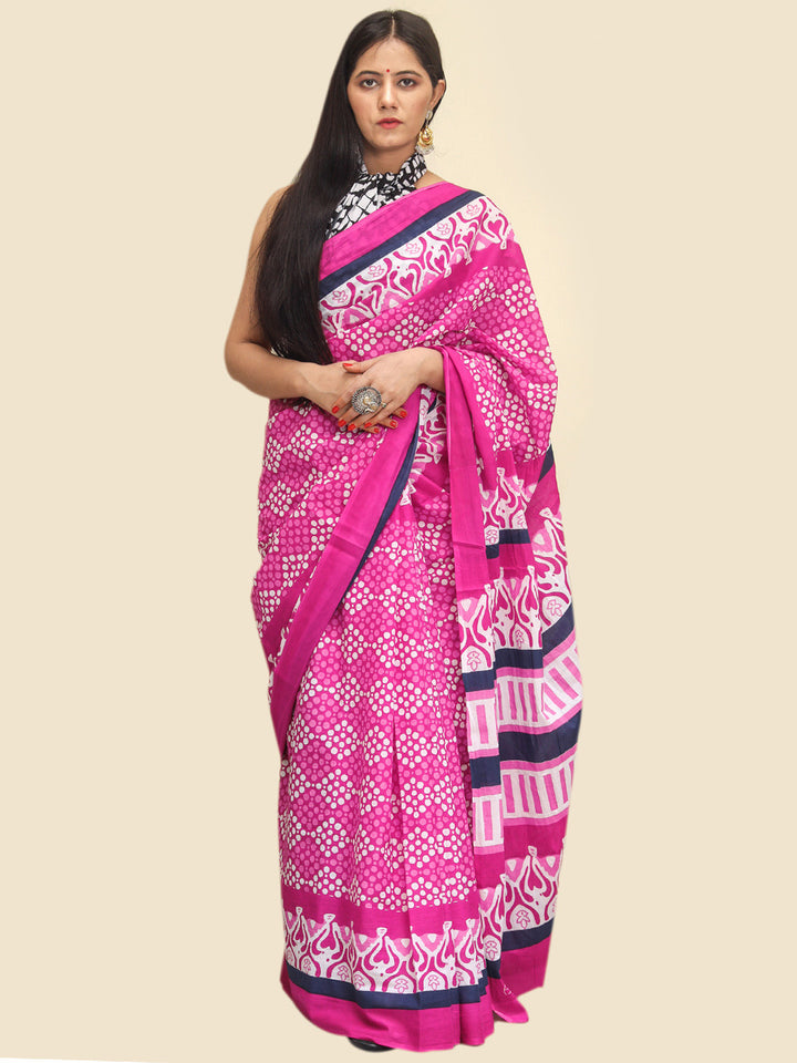 Buta Buti Pink Color Abstract Printed Pure Cotton Saree