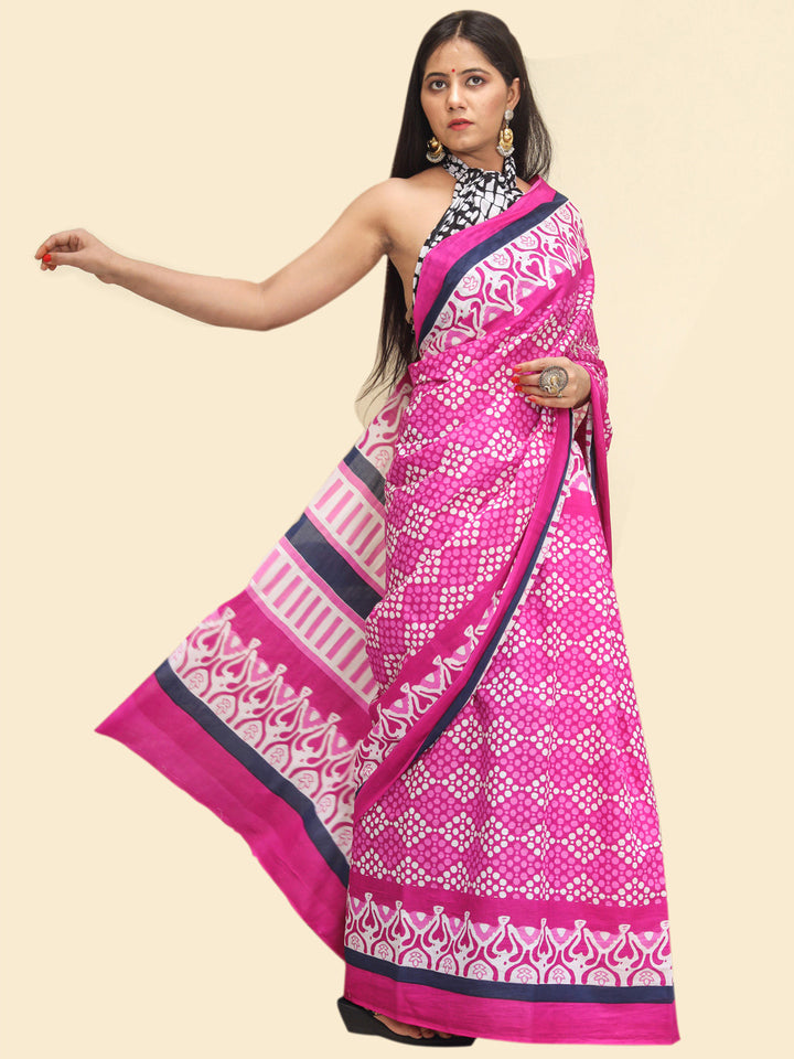 Buta Buti Pink Color Abstract Printed Pure Cotton Saree