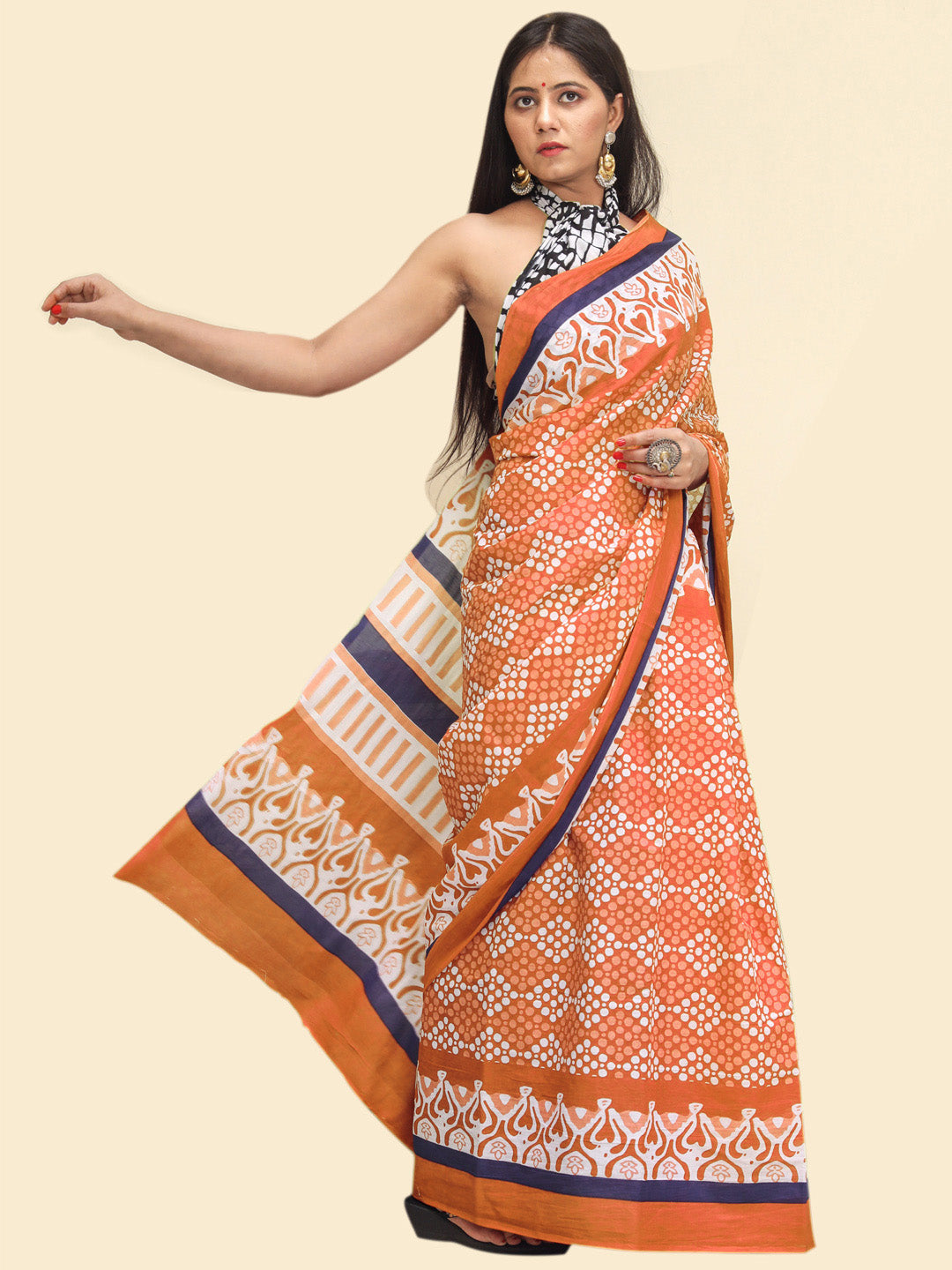 Buta Buti Mustard Color Abstract Printed Pure Cotton Saree