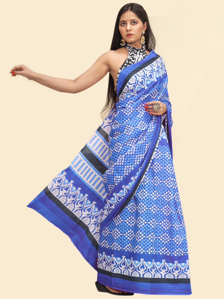 Buta Buti Blue Color Abstract Printed Pure Cotton Saree