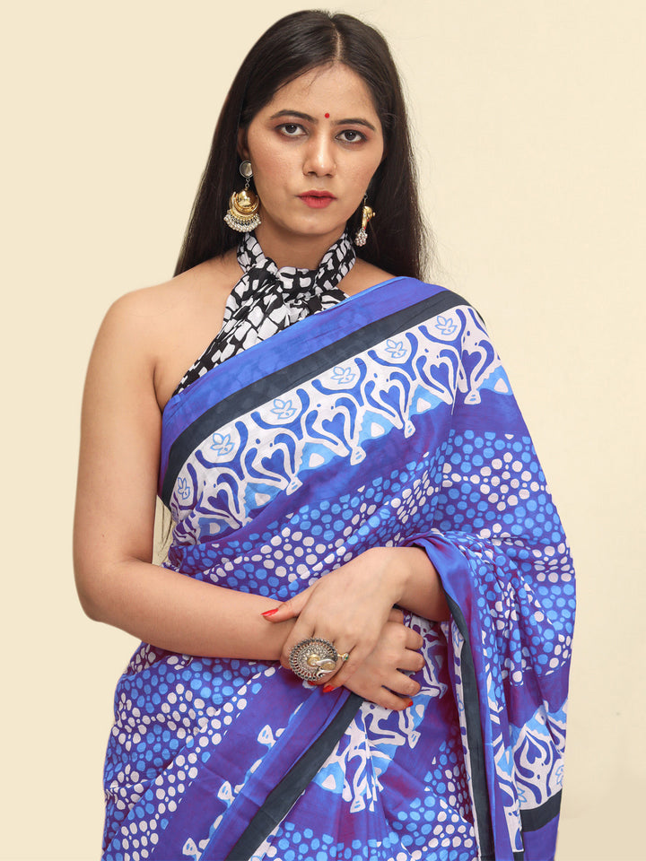 Buta Buti Blue Color Abstract Printed Pure Cotton Saree