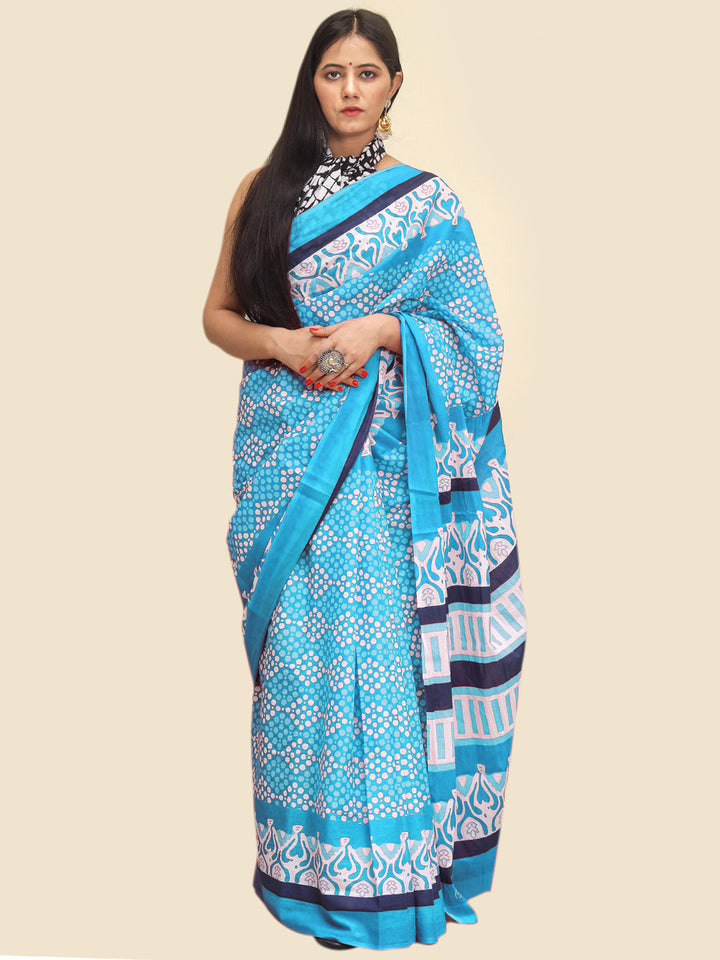 Buta Buti Blue Color Abstract Printed Pure Cotton Saree