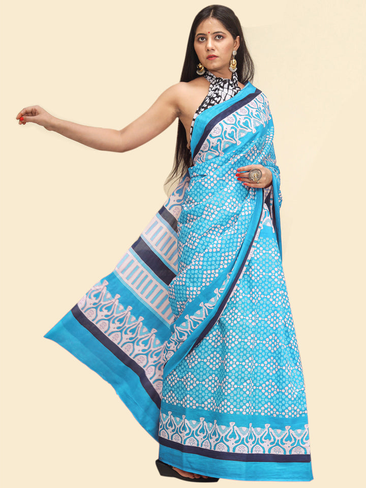 Buta Buti Blue Color Abstract Printed Pure Cotton Saree