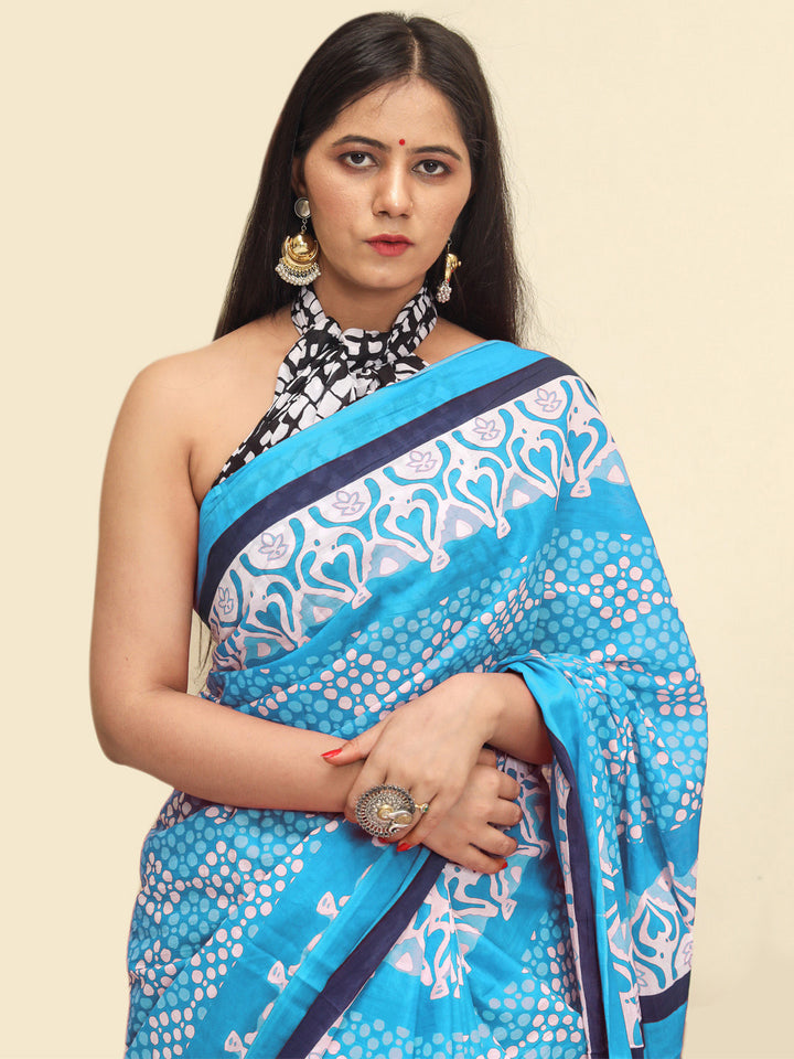 Buta Buti Blue Color Abstract Printed Pure Cotton Saree