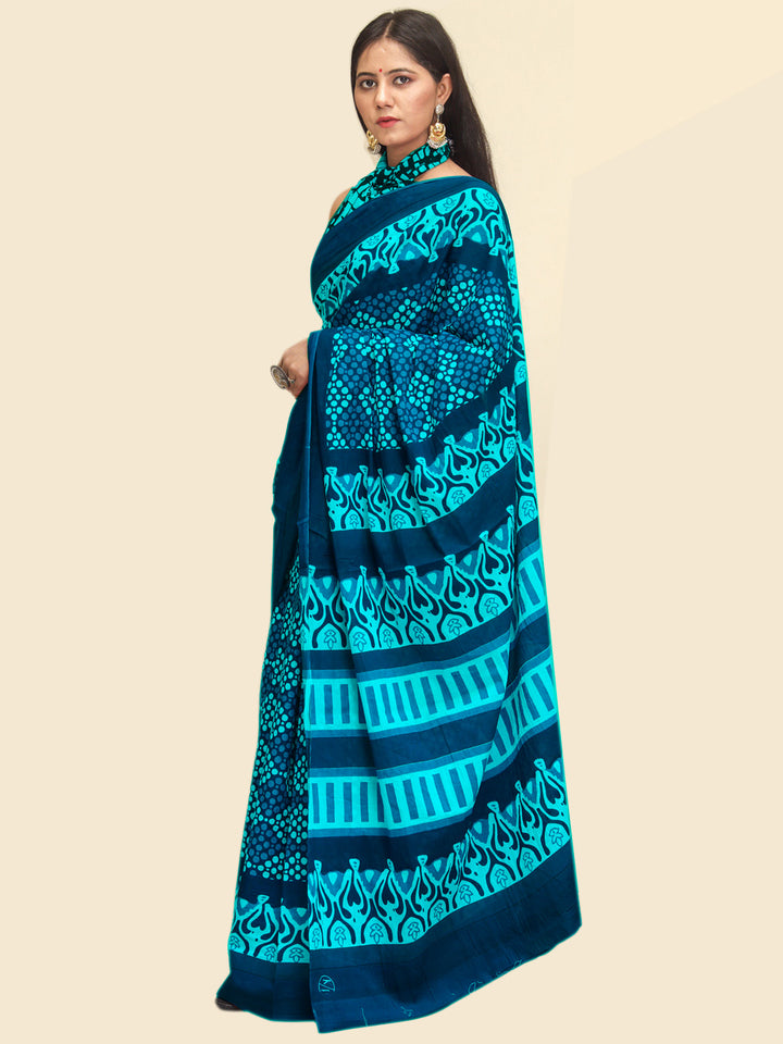 Buta Buti Navy Blue Color Abstract Printed Pure Cotton Saree