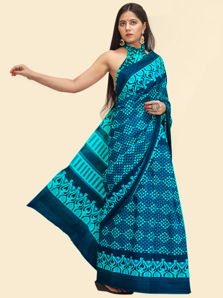 Buta Buti Navy Blue Color Abstract Printed Pure Cotton Saree