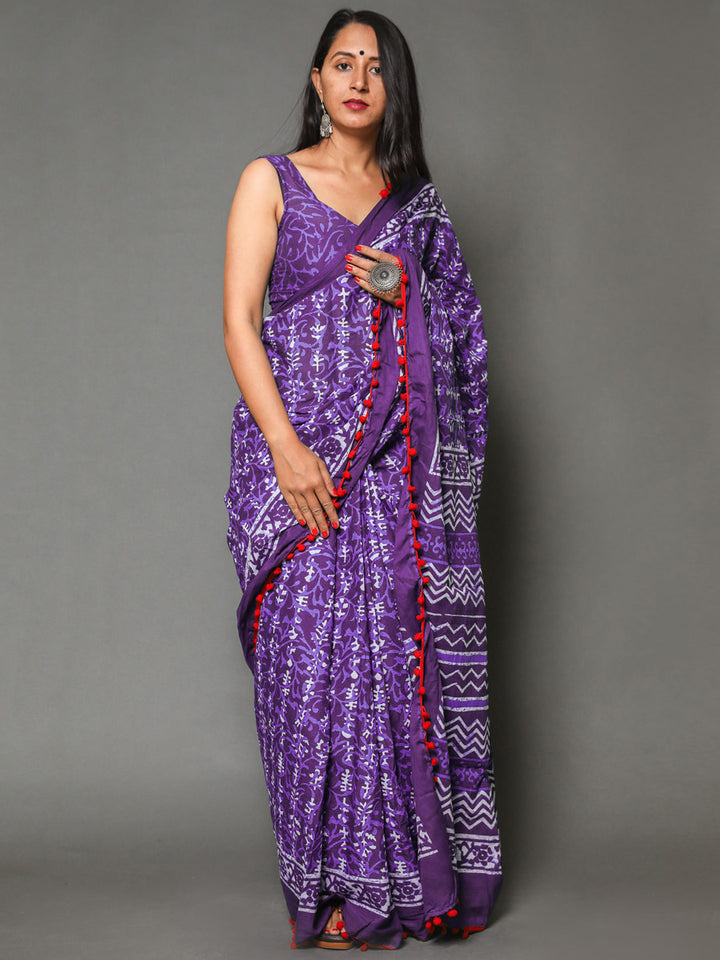 Buta Buti Purple Color Floral Printed Pure Cotton Saree