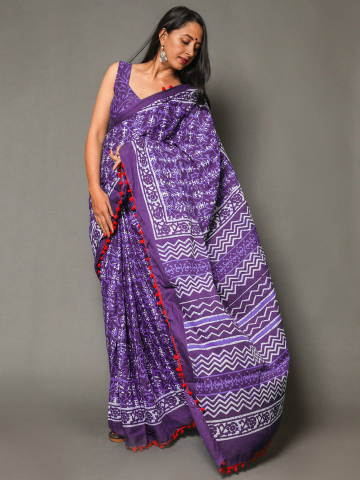 Buta Buti Purple Color Floral Printed Pure Cotton Saree