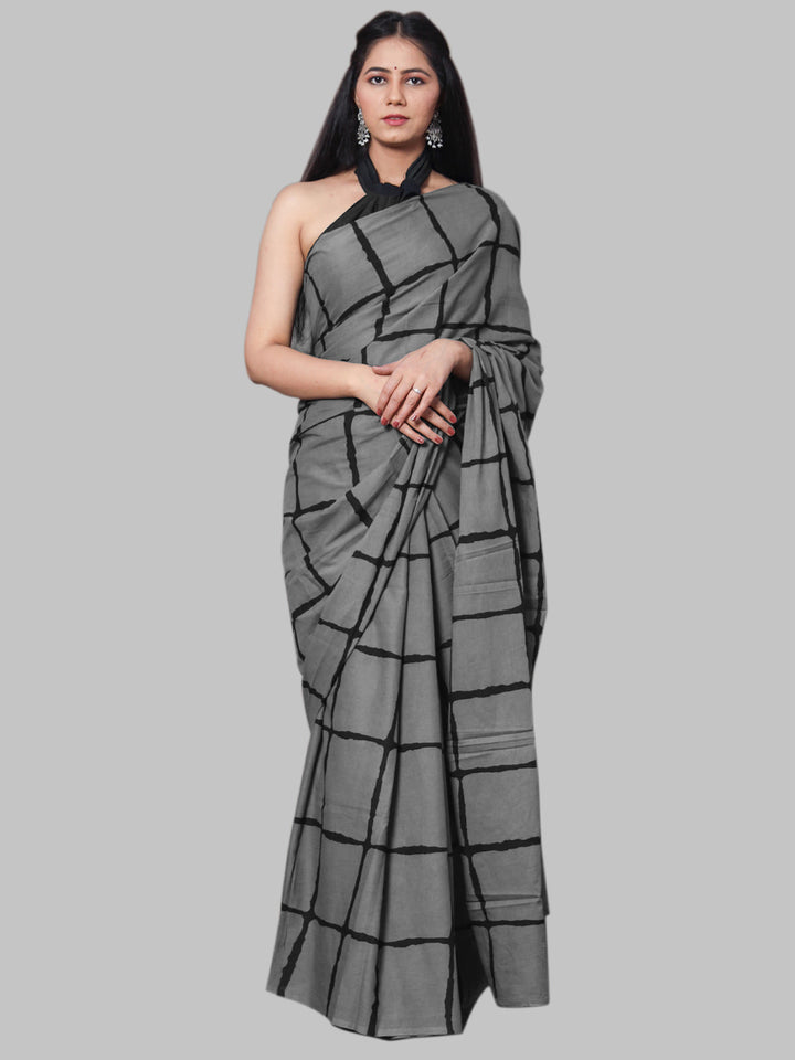 Buta Buti Grey Color Printed Pure Cotton Saree