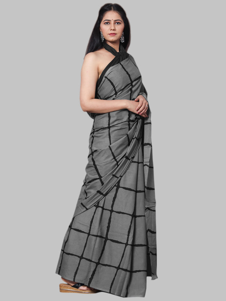 Buta Buti Grey Color Printed Pure Cotton Saree