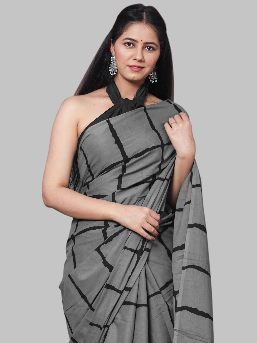 Buta Buti Grey Color Printed Pure Cotton Saree