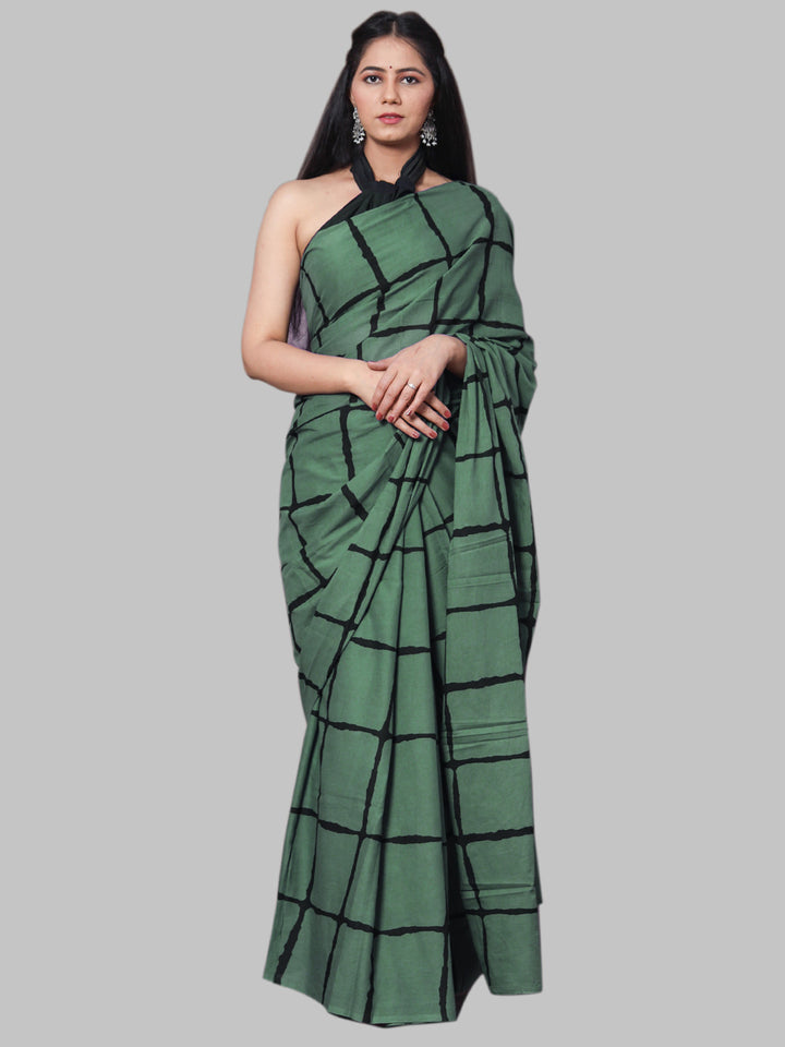 Buta Buti Green Color Printed Pure Cotton Saree