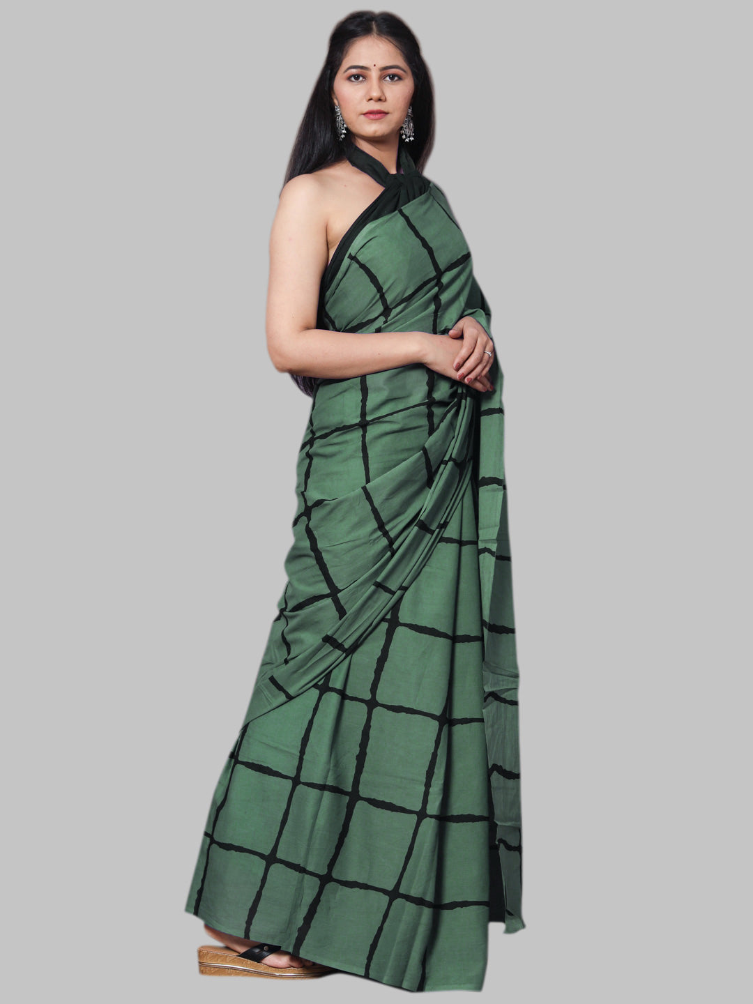 Buta Buti Green Color Printed Pure Cotton Saree