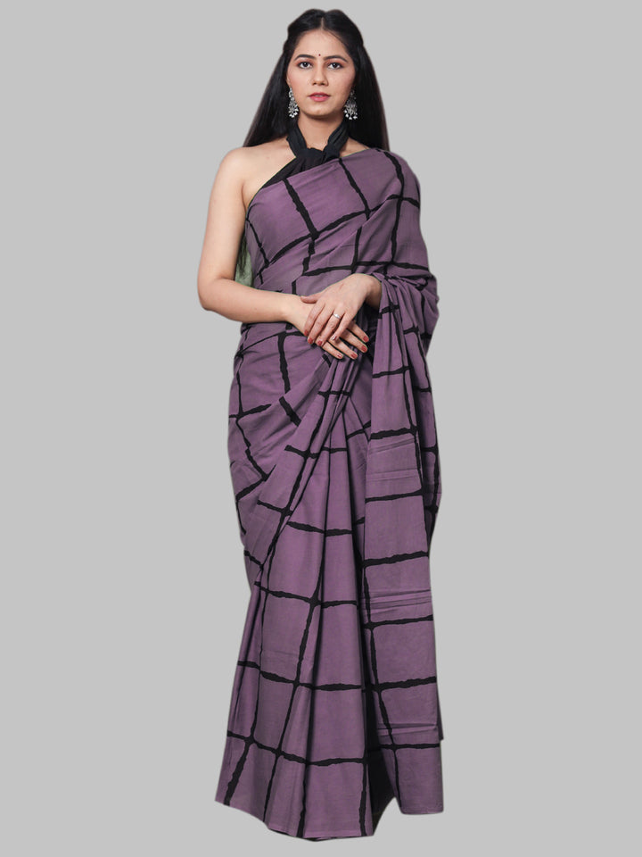 Buta Buti Lavender Color Printed Pure Cotton Saree