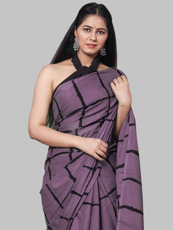 Buta Buti Lavender Color Printed Pure Cotton Saree