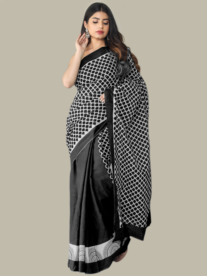 Buta Buti Black Color Printed Pure Cotton Saree