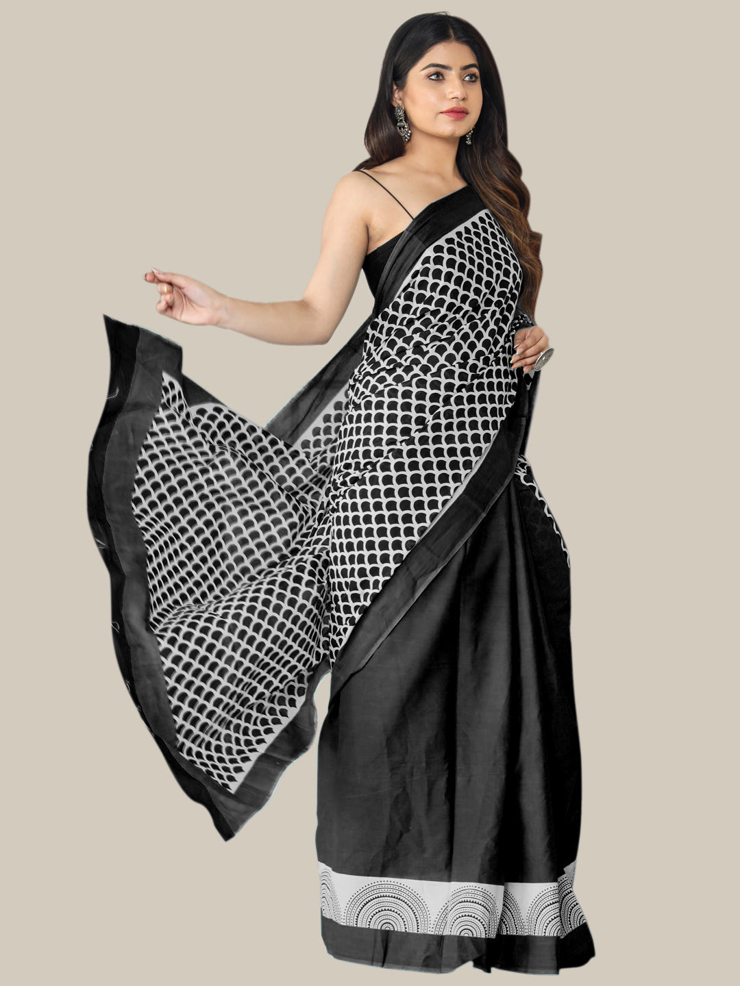 Buta Buti Black Color Printed Pure Cotton Saree