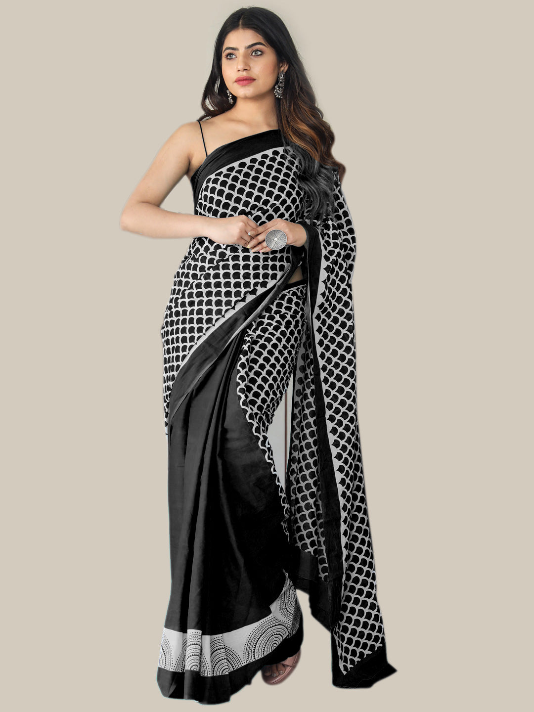 Buta Buti Black Color Printed Pure Cotton Saree