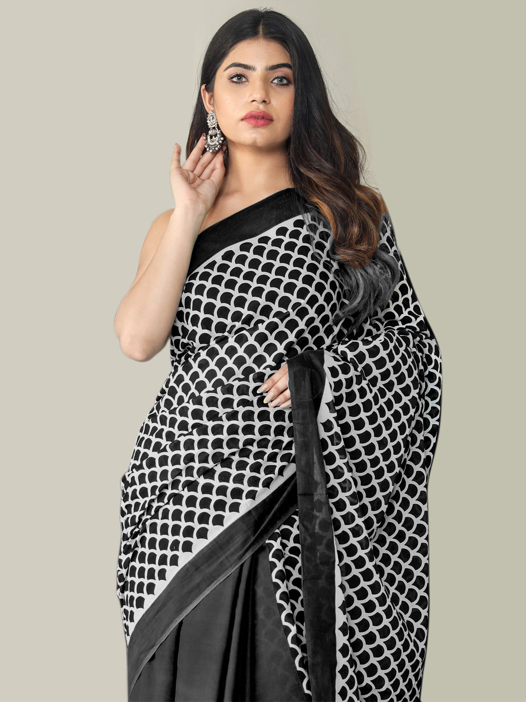 Buta Buti Black Color Printed Pure Cotton Saree