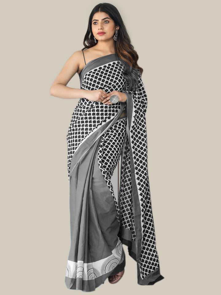 Buta Buti Grey Color Printed Pure Cotton Saree