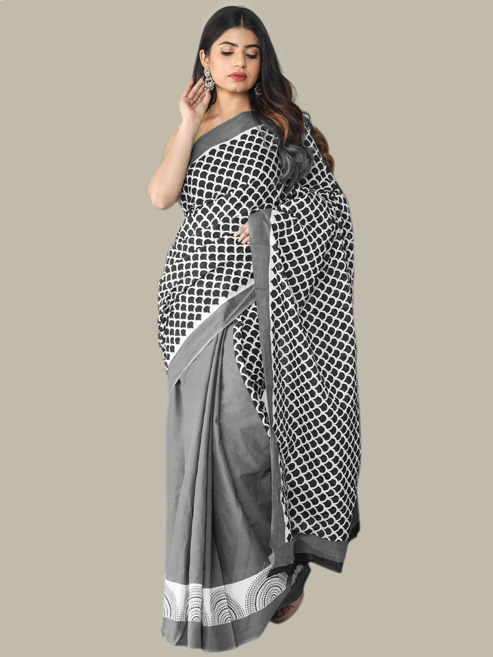 Buta Buti Grey Color Printed Pure Cotton Saree