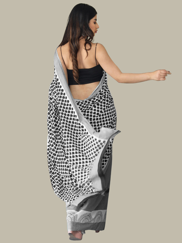 Buta Buti Grey Color Printed Pure Cotton Saree