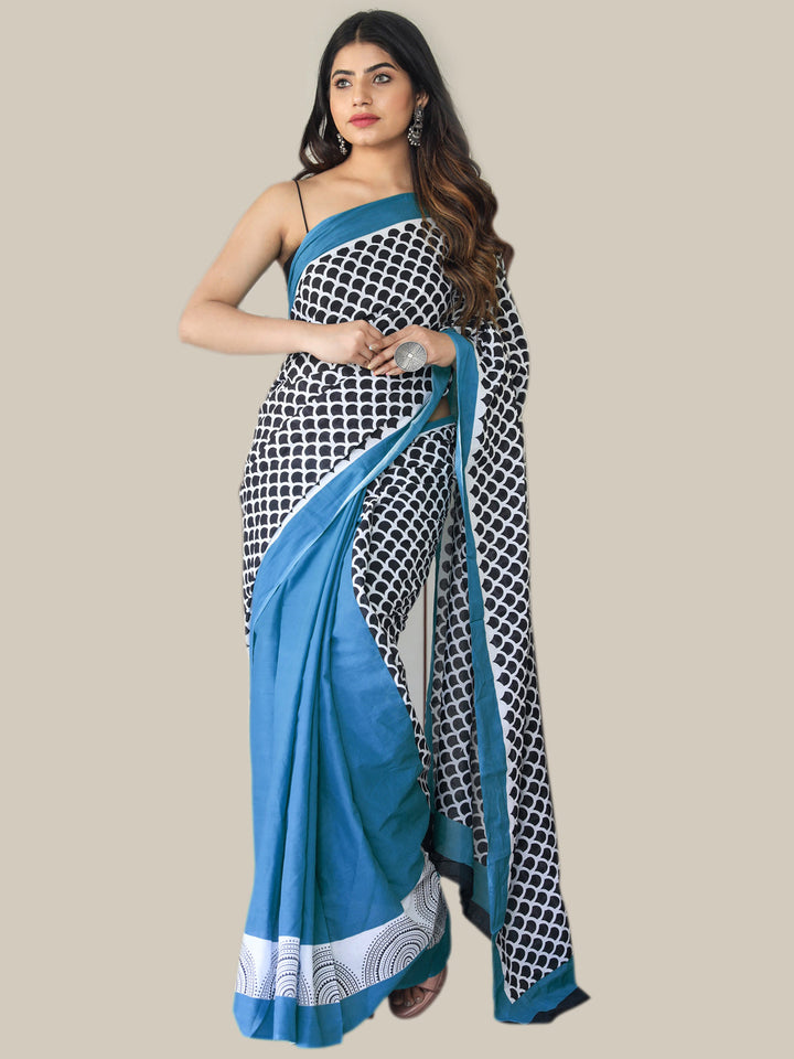 Buta Buti Blue Color Printed Pure Cotton Saree