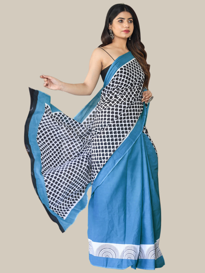 Buta Buti Blue Color Printed Pure Cotton Saree