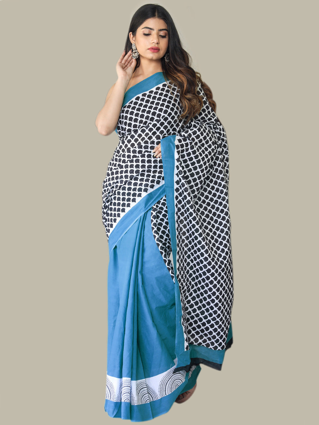 Buta Buti Blue Color Printed Pure Cotton Saree