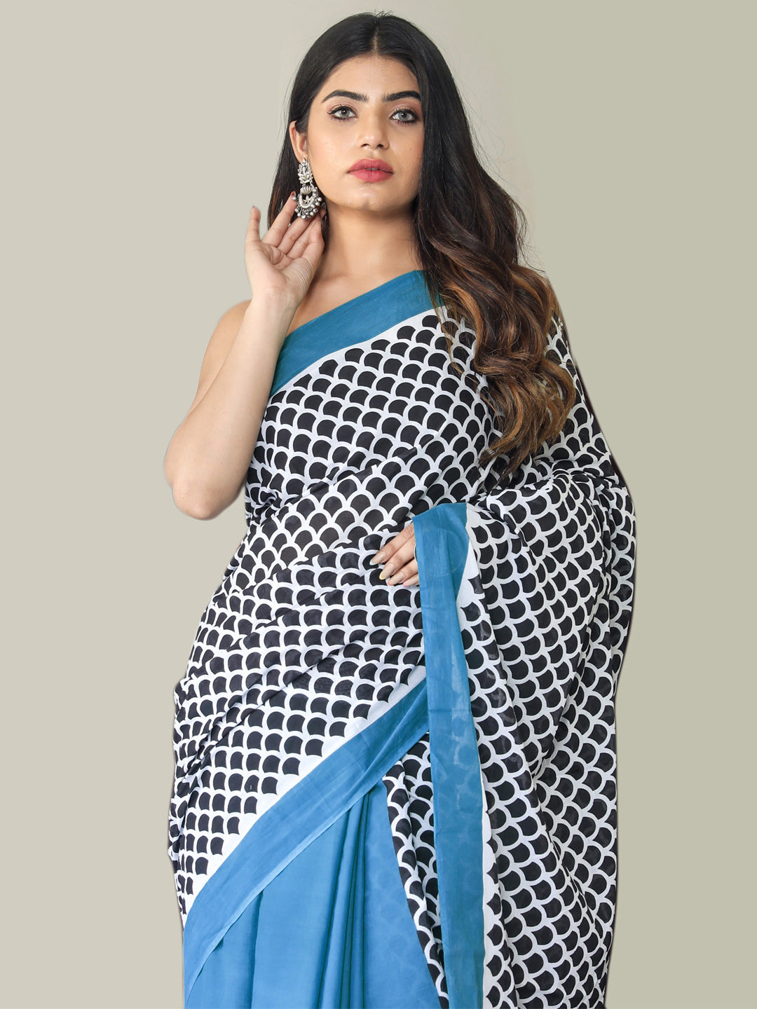 Buta Buti Blue Color Printed Pure Cotton Saree