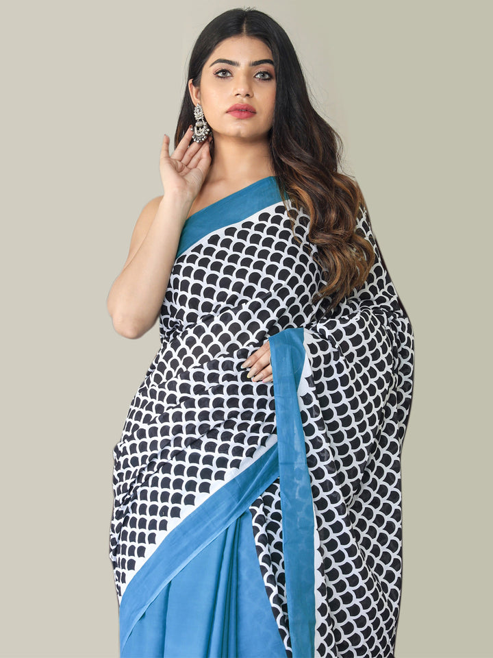 Buta Buti Blue Color Printed Pure Cotton Saree