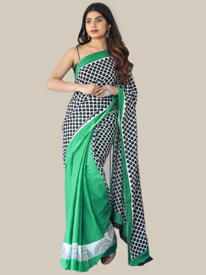 Buta Buti Green Color Printed Pure Cotton Saree