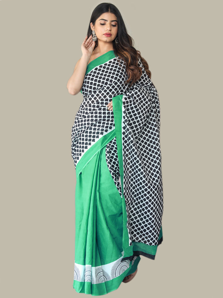 Buta Buti Green Color Printed Pure Cotton Saree