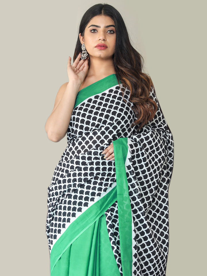 Buta Buti Green Color Printed Pure Cotton Saree